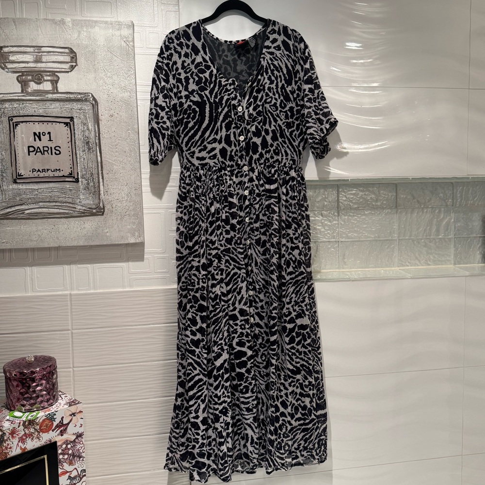 Leopard Maxi Dress Lightweight Cotton Button CoverUp Animal Print Rosey Tomato
